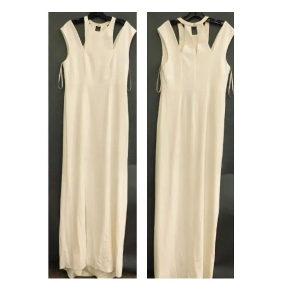 Ivory Off-White Cold Shoulder Halston Heritage Women's Evening Gown - 8 - Picture 2 of 5